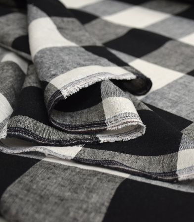 Tissu lin viscose grand carreaux - noir Tissu lin viscose grand carreaux - noir