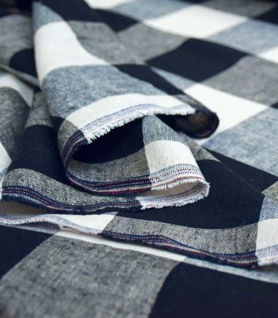 Tissu lin viscose grand carreaux - marine Tissu lin viscose grand carreaux - marine