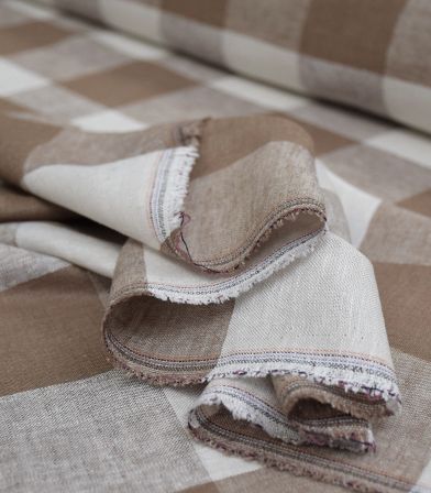 Tissu lin viscose grand carreaux - beige Tissu lin viscose grand carreaux - beige