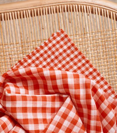 Tissu Vichy Off-White - Tangerine Tissu Vichy Off-White - Tangerine
