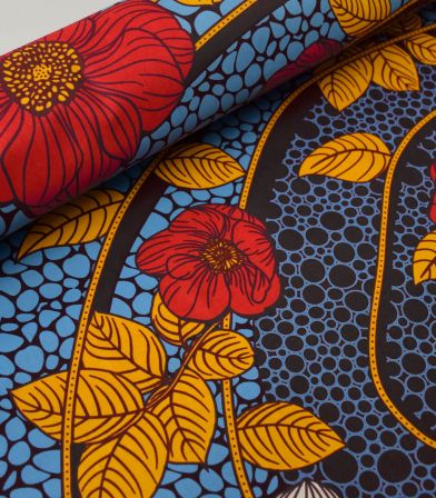 Tissu wax - Peonies Red blue Tissu wax - Peonies Red blue