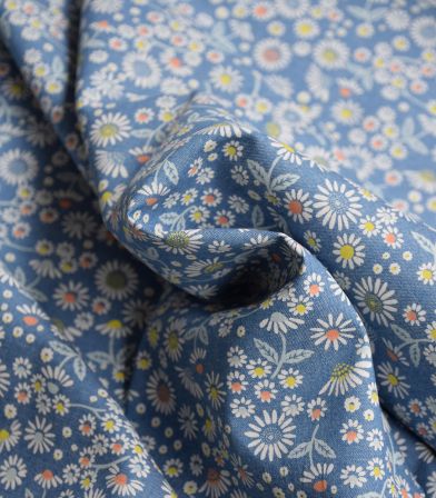 Tissu Coton Denim imprimé - Marguerites Tissu Coton Denim imprimé - Marguerites