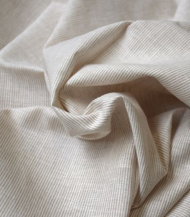 Tissu Lin coton - Fines rayures - Beige