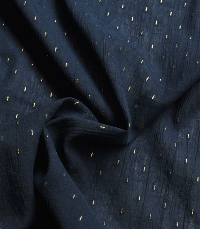 Tissu coton fin - Crépon confetti lurex - Navy