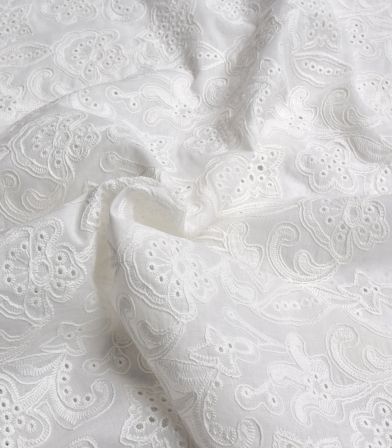 Tissu voile de coton brodé - Volutes Tissu voile de coton brodé - Volutes