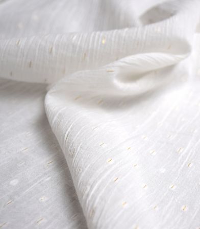Tissu coton fin - Crépon confetti lurex - Blanc