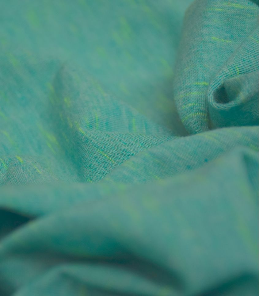 Tissu jersey flammé turquoise chiné - Vert fluo