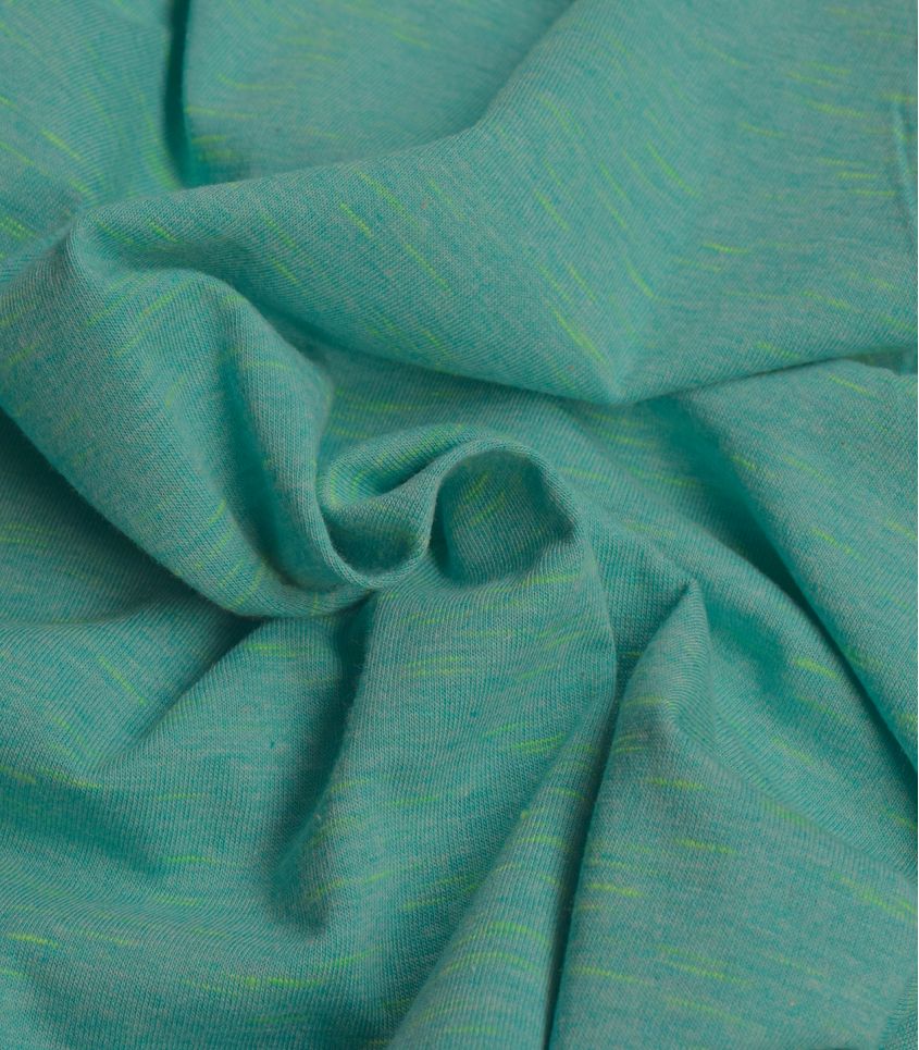 Tissu jersey flammé turquoise chiné - Vert fluo