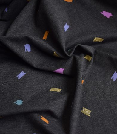 Tissu jersey imprimé Sketchy shiny - Gris chiné Tissu jersey imprimé Sketchy shiny - Gris chiné