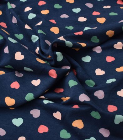 Tissu French terry brushed imprimé - Heart navy Tissu French terry brushed imprimé - Heart navy