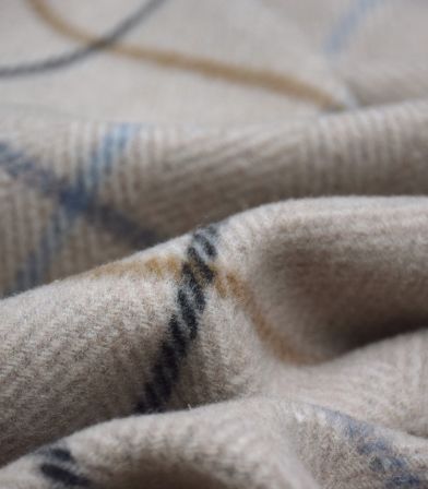 Tissu laine - Grands carreaux beige et bleu