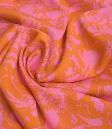 Tissu viscose - Stretch Lourde Pink flowers terra