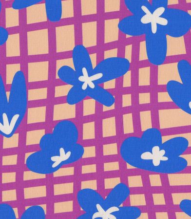Tissu coton Quadrille flowers - Blue 