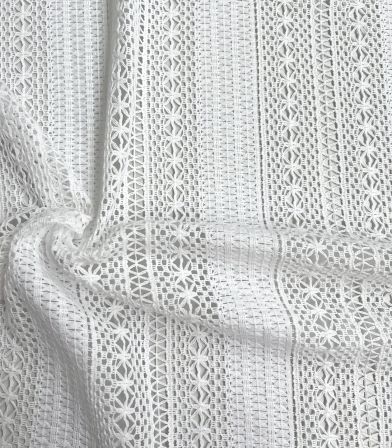 Tissu maille crochet Rayures - Blanc