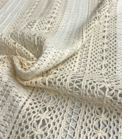 Tissu maille crochet Rayures - Beige