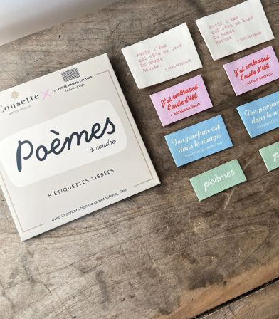 Lot 8 Etiquettes tissées à coudre - Poèmes à coudre