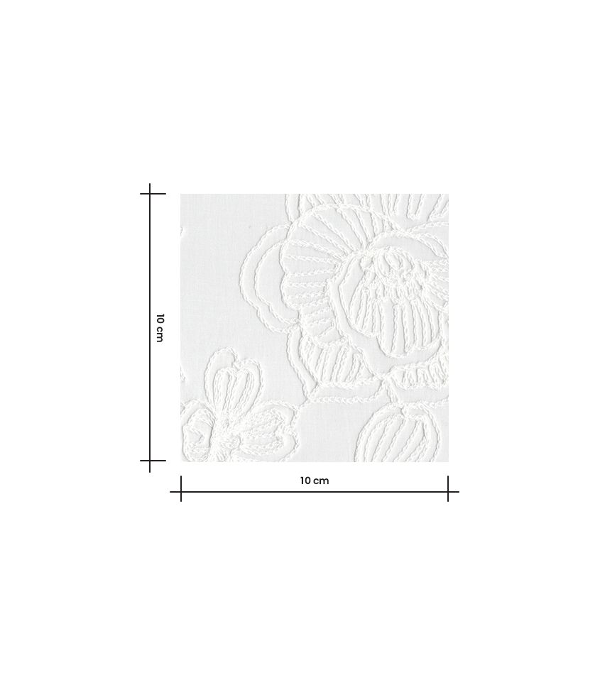 Tissu coton brodé Roses - Ecru Tissu coton brodé Roses - Ecru