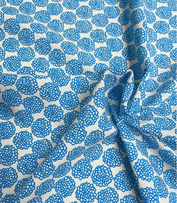 Tissu viscose Fleur Pompon - Blue