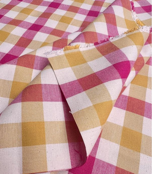 Tissu coton carreaux bicolores - Fuchsia / Ocre Tissu coton carreaux bicolores - Fuchsia / Ocre