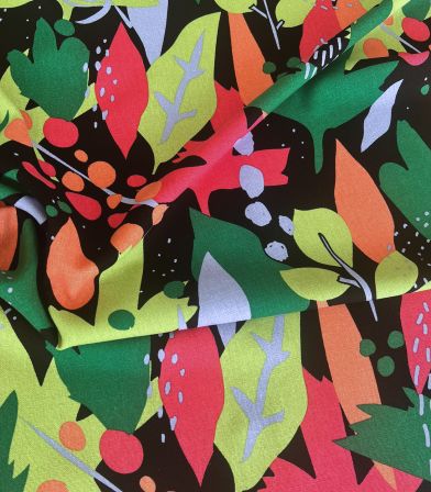 Tissu lin viscose - Abstract Leaves Green