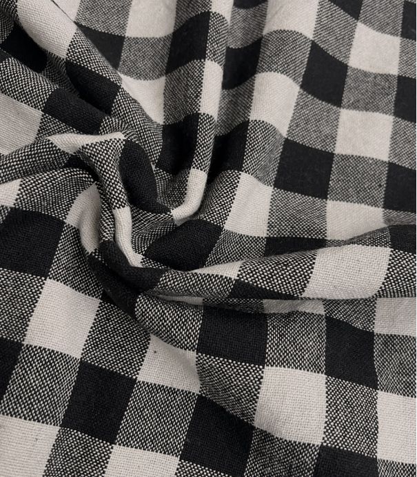 Tissu coton lavé - Carreaux Noir