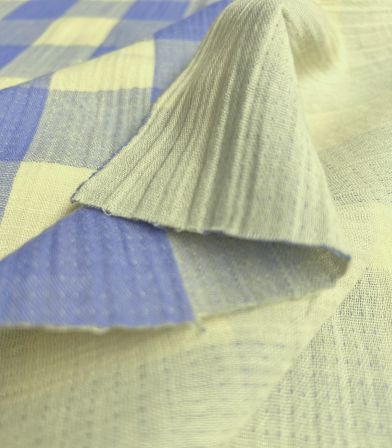 Tissu Double Gaze Vichy - Azur Citron Tissu Double Gaze Vichy - Azur Citron