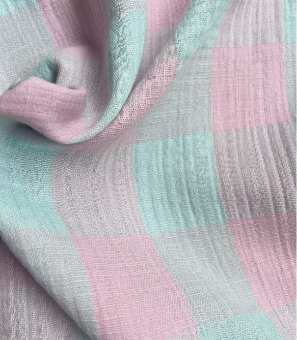 Tissu Double Gaze Vichy - Lagon Rose Tissu Double Gaze Vichy - Lagon Rose