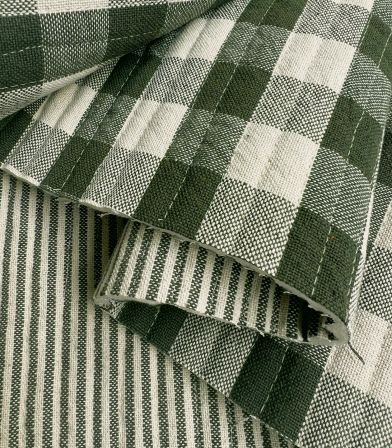 Tissu matelassé réversible - Carreaux Rayures Kaki Tissu matelassé réversible - Carreaux Rayures Kaki
