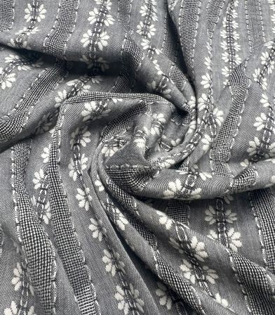 Tissu Chambray brodé - Gris chiné