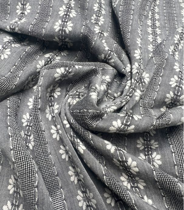 Tissu Chambray brodé - Gris chiné