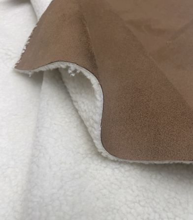 Tissu double face sherpa / suédine - Noisette
