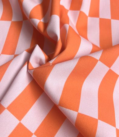 Tissu bachette damier - Orange Rose Tissu bachette damier - Orange Rose