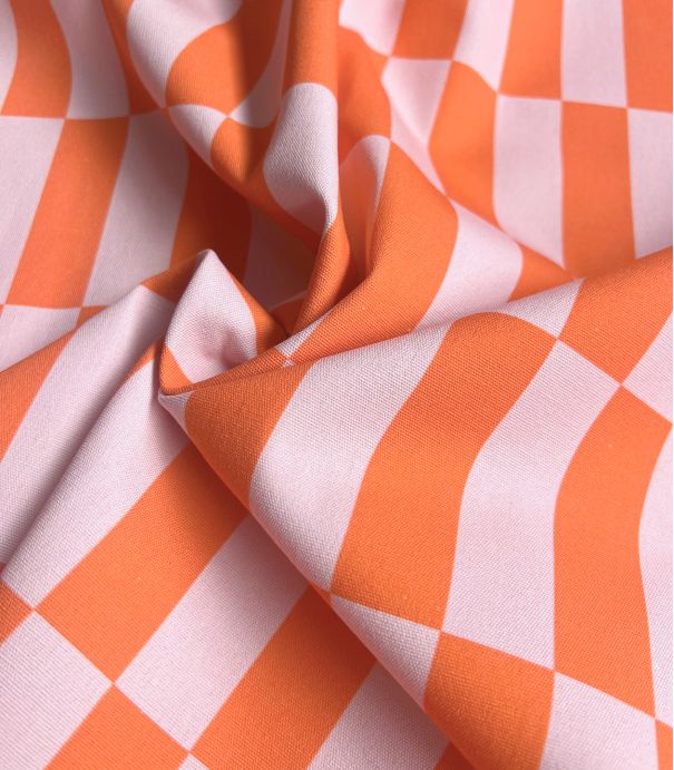 Tissu bachette damier - Orange Rose