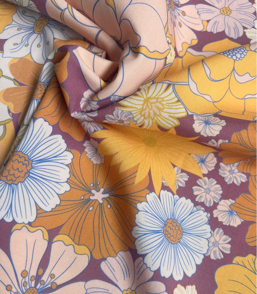 Tissu viscose - Fleurs d'automne Tissu viscose - Fleurs d'automne