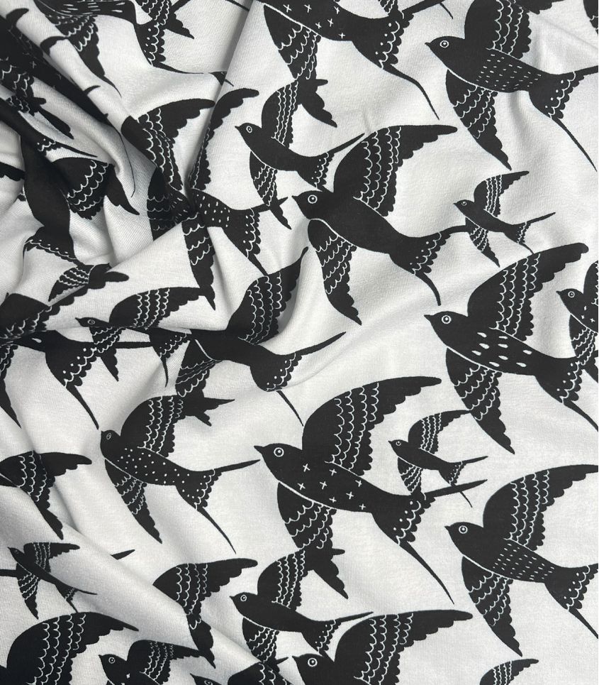 Tissu jersey viscose - Skyflying Dreams black & white