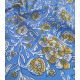 Tissu blockprint - Fleurs ocre sur bleu