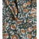 Tissu blockprint - Fleurs orange sur vert forêt