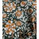 Tissu blockprint - Fleurs orange sur vert forêt