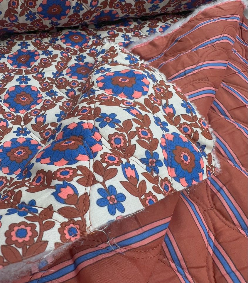 Matelassé reversible - Fleurs Pop rayures