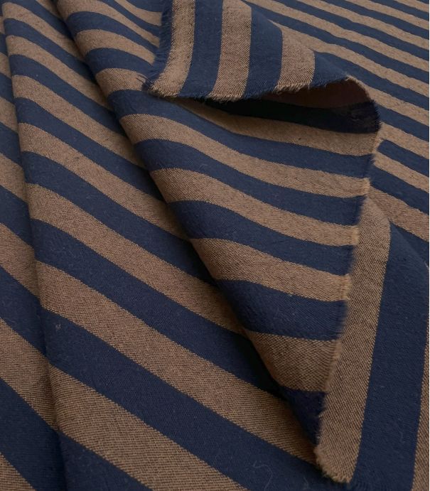 Tissu coton lavé - Rayures Café