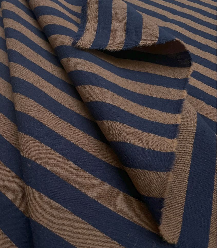 Tissu coton lavé - Rayures Café