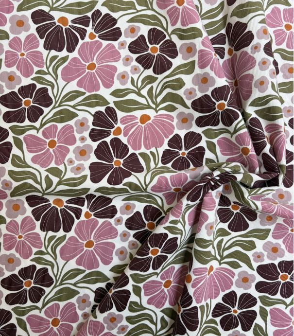 Tissu velours milleraies fin - Fleurs Vintage