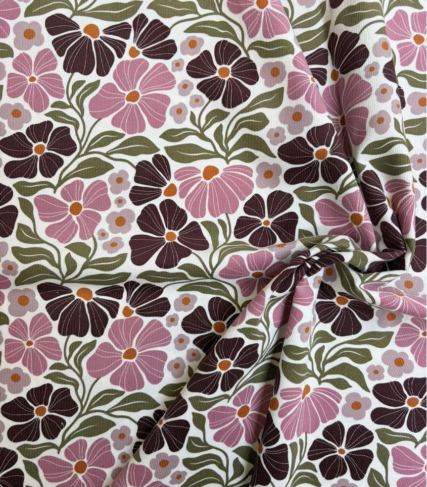 Tissu velours milleraies fin - Fleurs Vintage