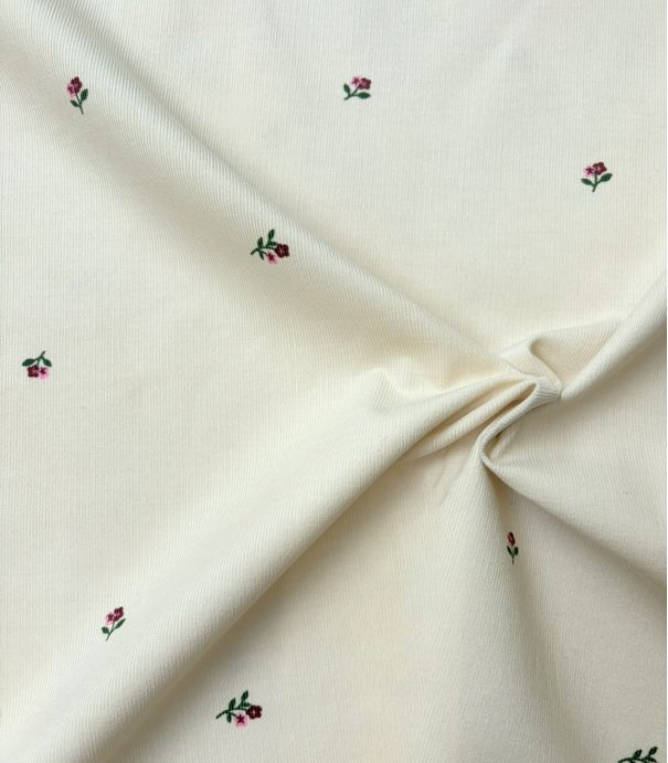 Tissu velours milleraies fin - Mini fleurs