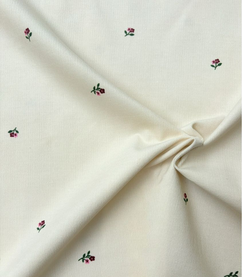 Tissu velours milleraies fin - Mini fleurs