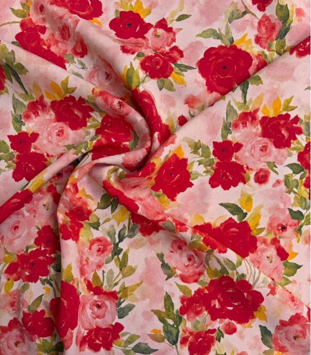 Tissu viscose - Roses rouges
