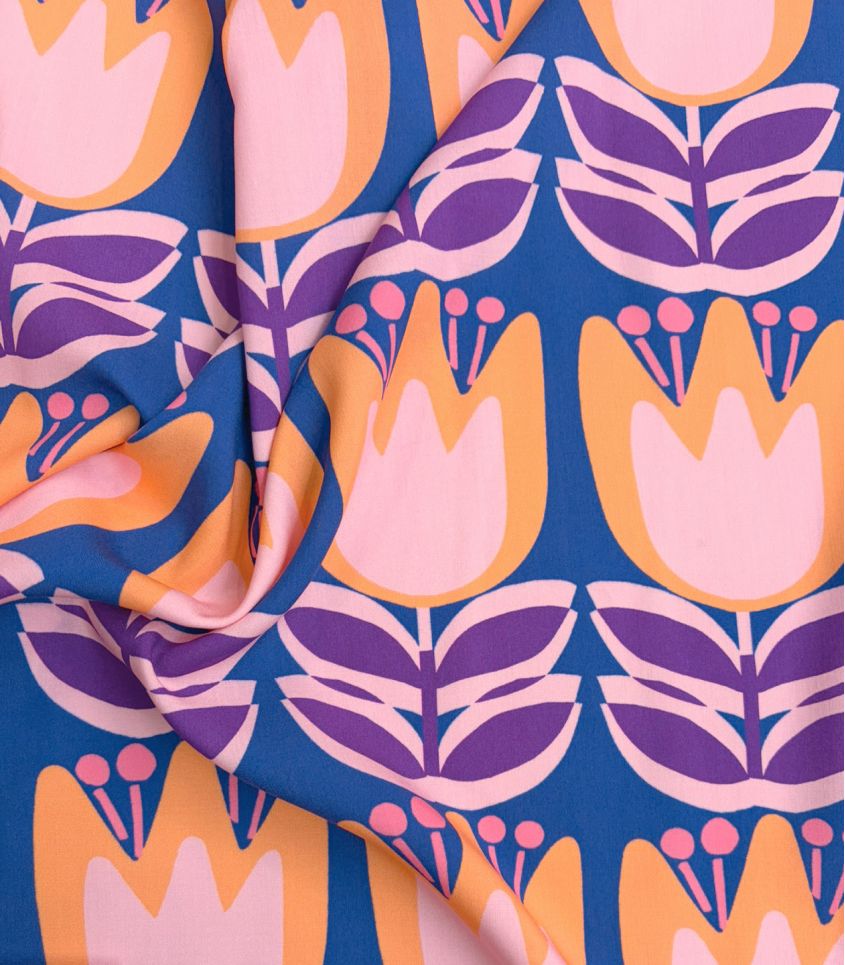 Tissu viscose - Tulipes Pop Clémentine