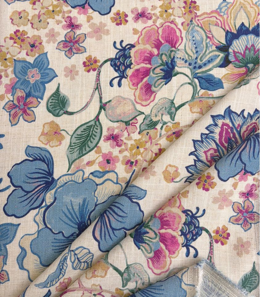 Tissu lin viscose - Fleurs anciennes