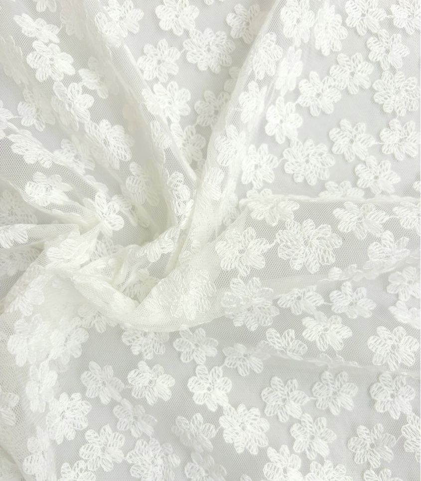 Tulle fin brodé Fleurettes - écru Tulle fin brodé Fleurettes - écru