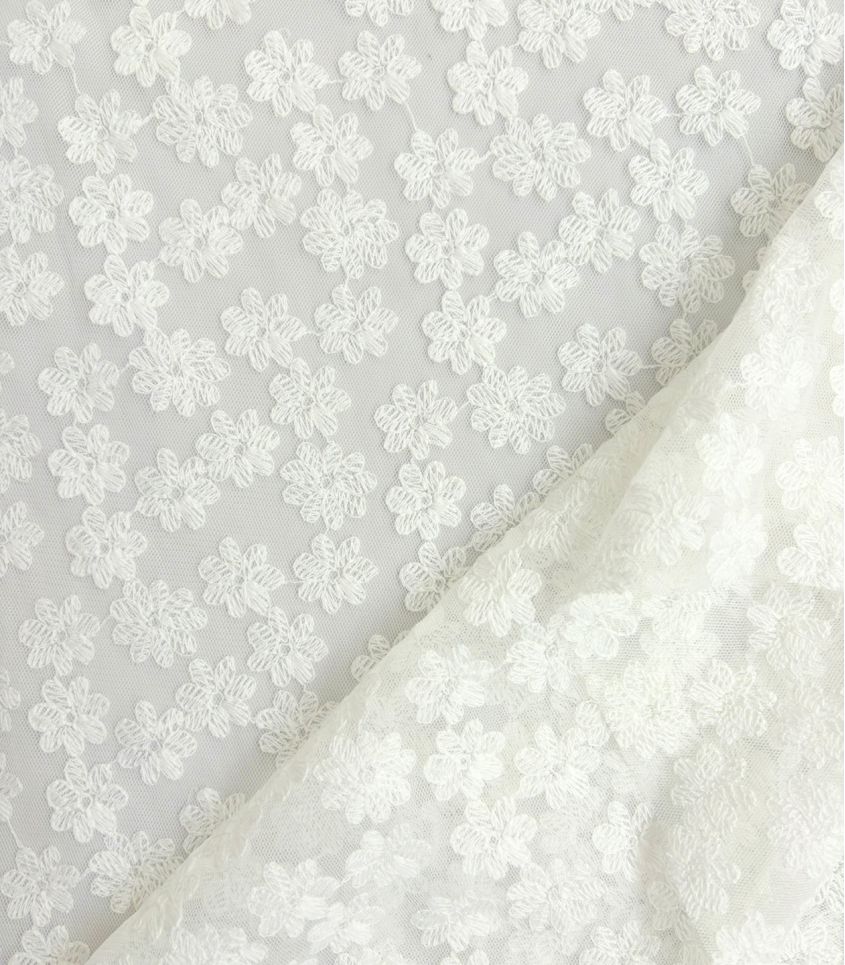 Tulle fin brodé Fleurettes - écru Tulle fin brodé Fleurettes - écru